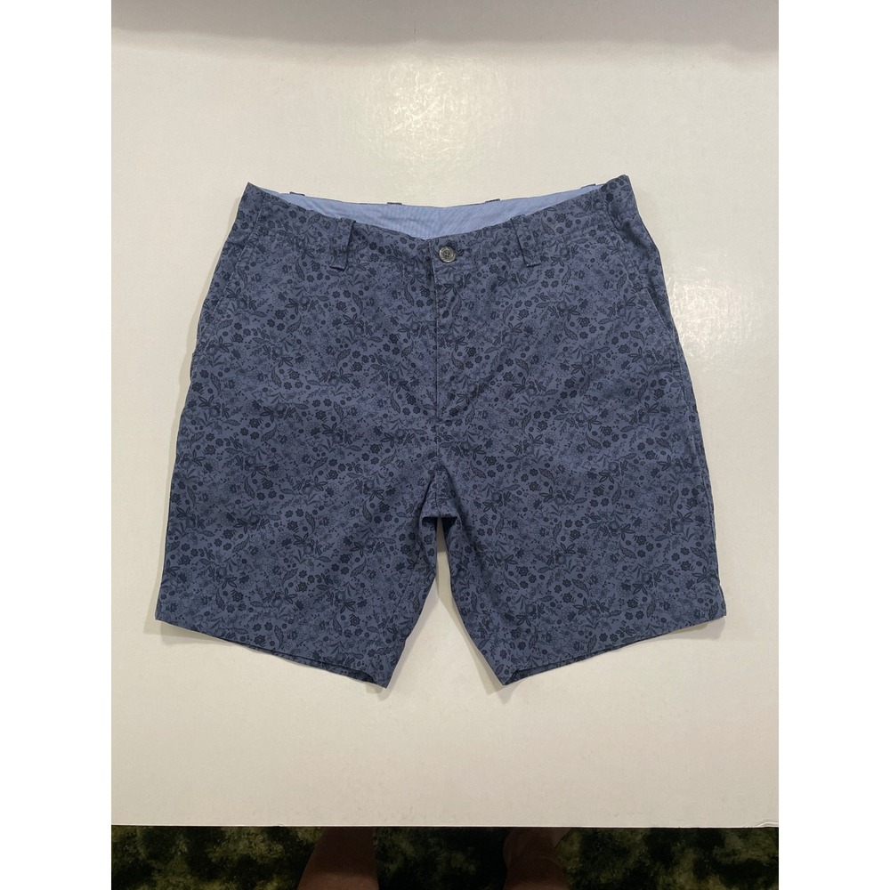 Roundtree & Yorke Casuals Mens 34 Blue Floral Cotton‎ Flat Front Chino Shorts